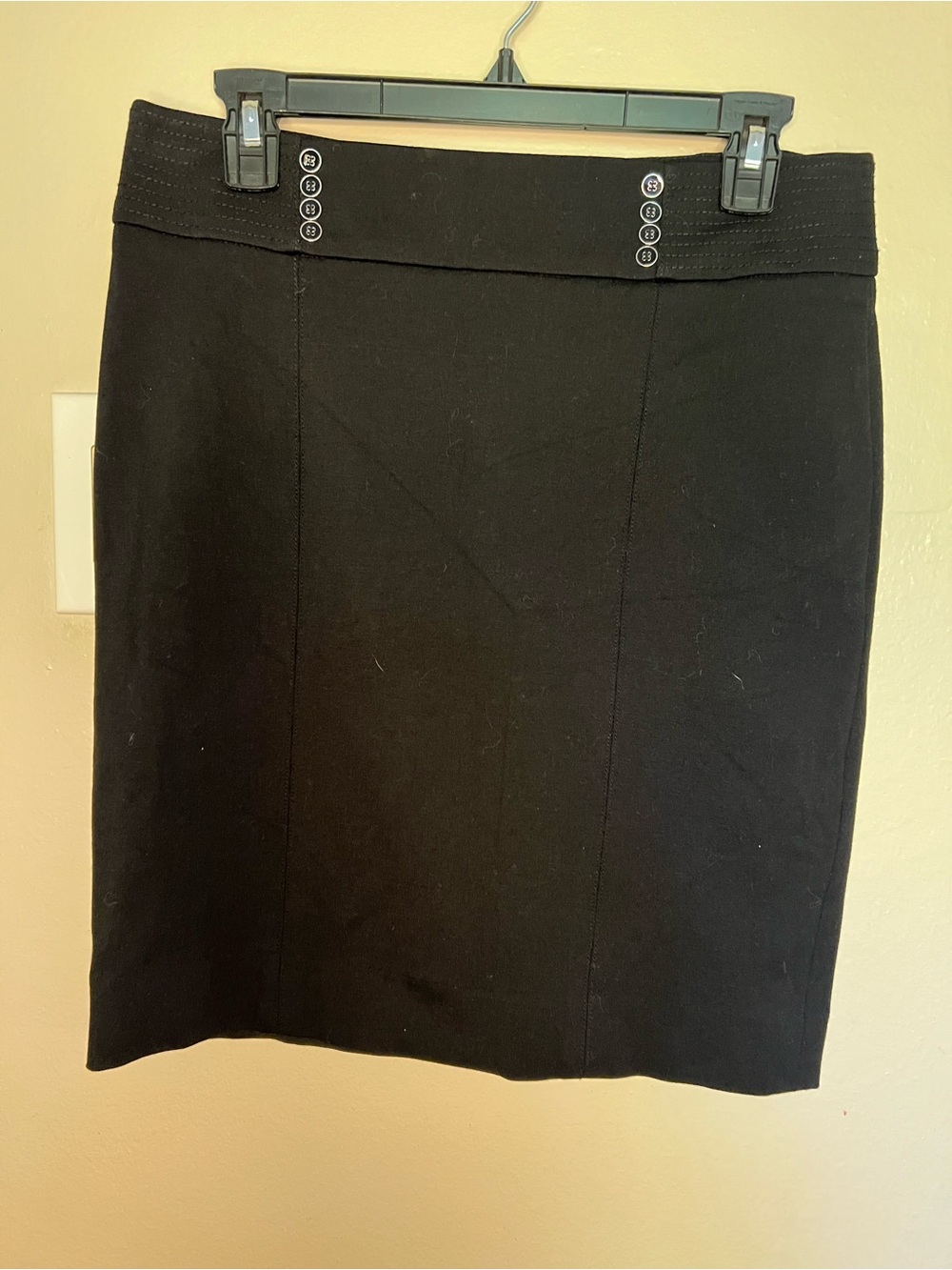White House Black Market Black Pencil Skirt Size 6 Button Waist